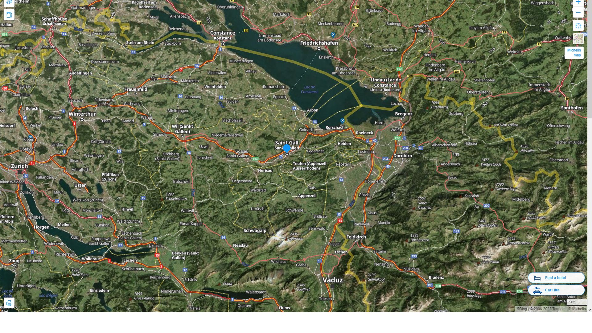 St. Gallen Highway and Road Map with Satellite View
